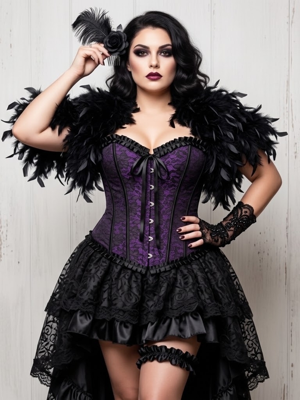 Gothic Victorian Corset Costume Set Purple Black Halloween Burlesque Goth 2XL